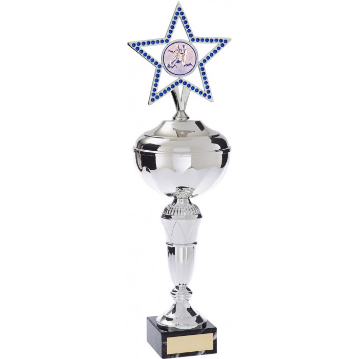 GEM STAR METAL FOOTBALL TROPHY - AVAILABLE IN 4 SIZES AND COLOURS